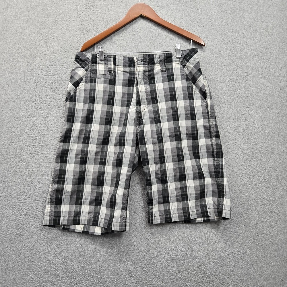 Anchor Blue Men Shorts 33 Gray Plaid Y2K Cargo High Rise 11" Inseam Casual READ